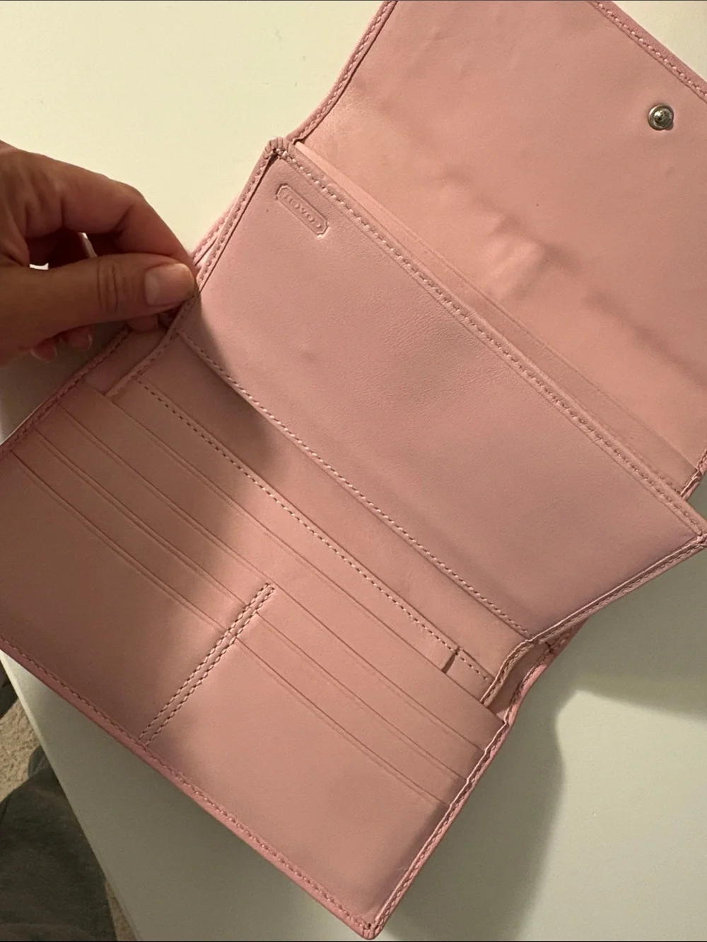 Coach Pink Leather Fold Wallet with Ruched Detail